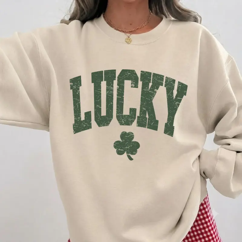 Womens Lucky Sweatshirt, Cute Shamrock Shirt, Happy St Patricks Day Shirt, St Pattys Day Outfit, Graphic Top