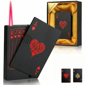 (Without Gas)Jet Torch Lighter, Ace Card Green Flame Lighter, Metal Poker Design Windproof Refillable Butane Cool Lighter, Outdoor, Indoor, Camping, BBQ, Candle, Birthday, Gift for Men/Women