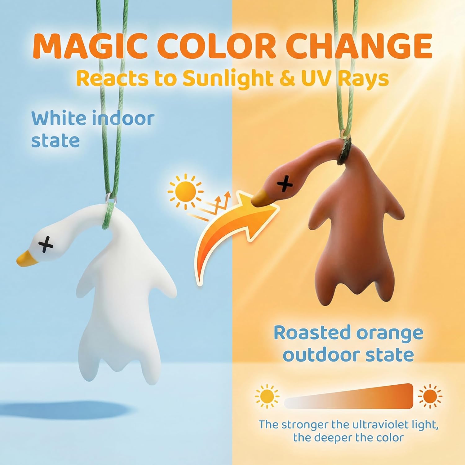 UV Color Changing Duck Decor, Sunscreen Effect Testing Reminder Pendant, Creative Car Accessories Interior Ornament for Car Bicycle Outdoor