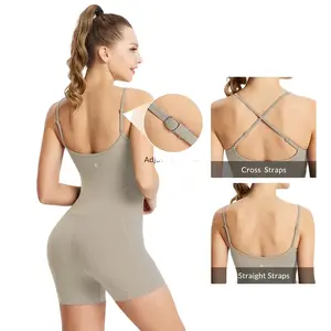 baleaf Athletic Rompers for Women Jumpsuits Shorts Spaghetti for Summer Square Neck Romper with Built Bra One