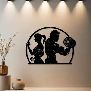 HousewarmingGift, Modern Home Decor, 1pc Fitness Silhouette Metal Wall Art Decoration - Ideal Gift for Bridal Shower & Autumn Decor & Wedding & Thanksgiving