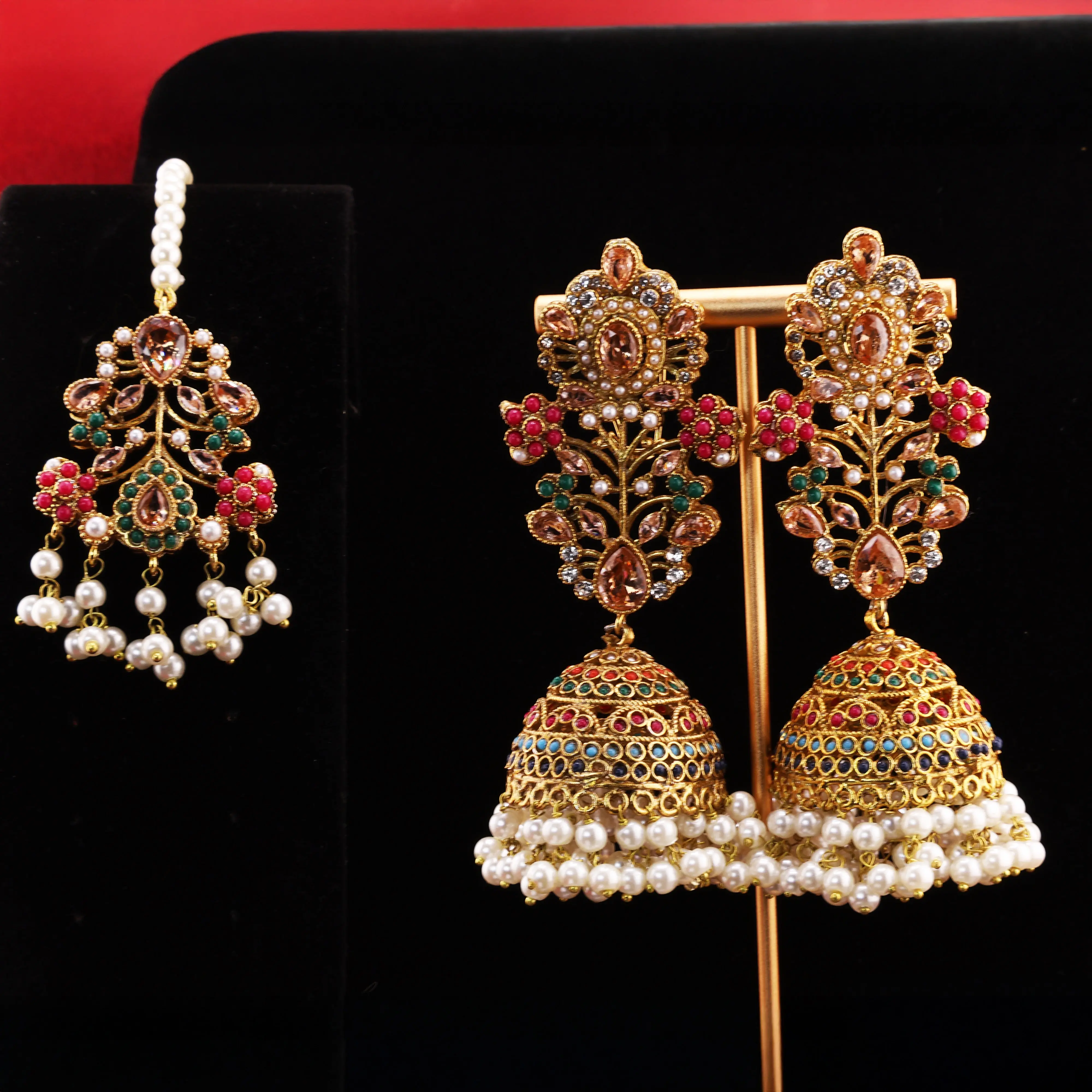 ANARKALI Antique Gold Kundan Festive Necklace Set with Earrings | South Asian Indian Pakistani Party Jewelry