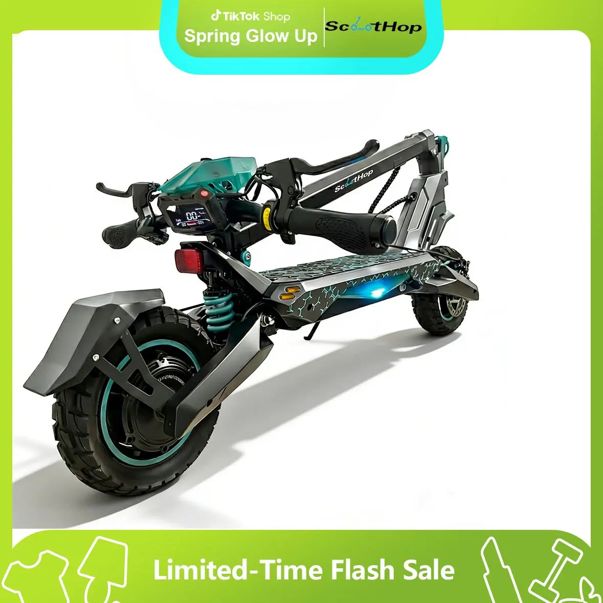 ScootHop G2/G2 Pro Fast Electric Scooter for Adults, 28/35MPH Foldable E-Scooter, 800W/2000W Motors, 10" Off-Road Tires All Terrain, Dual Suspension Shock Absorption, Safe Dual Braking System, LED Dash, High Capacity Battery