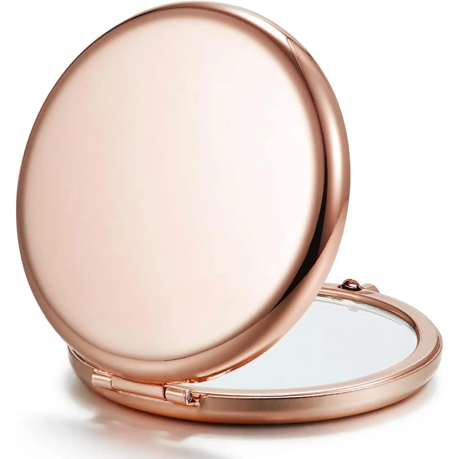 Metallic Compact Mirror Pair (Set of 2), Round Rose Gold & Silver Double-Sided 1X/2X Magnifying Purse Pocket Makeup Mirrors - Cruelty-Free, Ideal for Bedroom Use with Access to Transformation Tools, Access To Tools For Transformation, Round Shape, Runway,