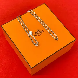 Pre-owned HERMÈS Sterling Silver 925 (Ag925) Small Leather Goods Hermes Sellier Chaine dAncre Mini Silver Necklace