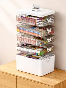 5- Tier Medicine Storage Box Organizer Portable First Aid kit Box Empty with Handle, Multipurpose Medical Supply Organizer with Removable Tray, White