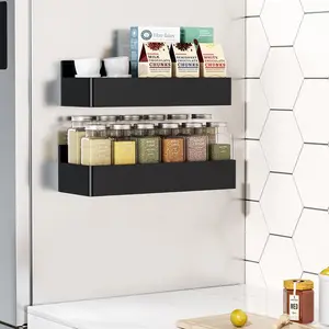 2 Pack Magnetic Spice Storage Rack Organizer for Refrigerator and Oven, Black Fridge Organizers and Storage