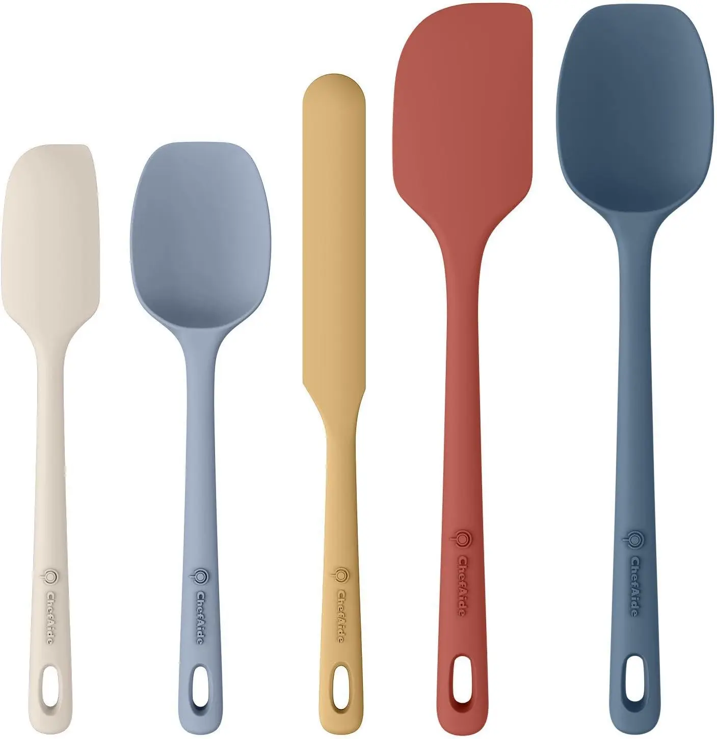 ChefAide 5-Piece Silicone Spatula Set, Food-Grade Rubber Spatulas with Ergonomic Grip, Heat Resistant to 600°F, Safe for Nonstick Cookware