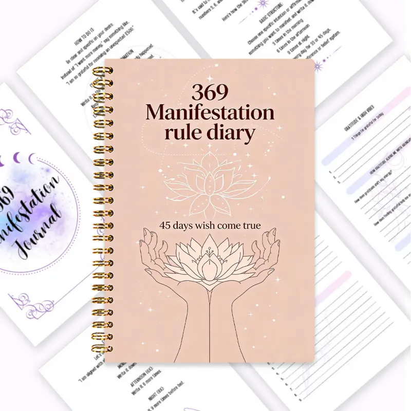 369 Manifestation Law Diary, Spiritual Growth Plan Book, Attraction Law Manual, Gratitude Diary + Record, Spiral bound planner, Planner Notebook, Daily Manifestation Exercises, Including Daily 3/6/9 Writing Practices