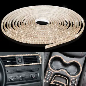 16.4Ft Bling Car Trim Self Adhesive Glitter Crystal Rhinestone Car Interior Exterior Accessories for Women DIY Line Molding Stickers for Auto Dashboard Diamond Ribbon Strips Decor