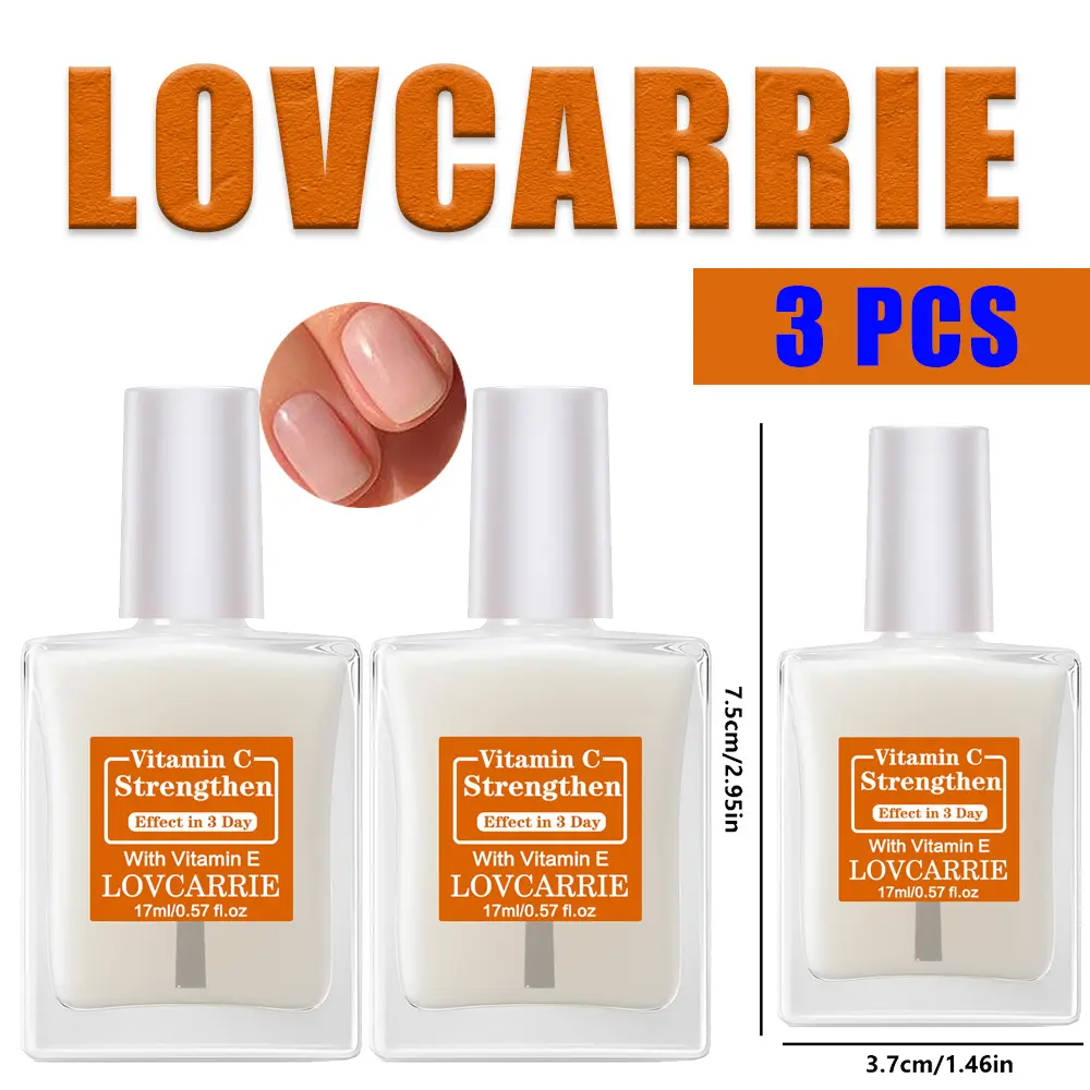 LOVCARRIE Vitamin C & Vitamin E Nail Strengthener 17ml 3 Days Quick Effect Nail Hardener Treatment for Brittle Split Damaged Weak Nails, Anti Breakage Moisturizing Manicure Base Coat Nail Care Liquid