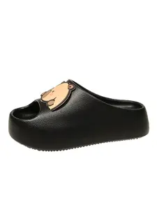 Cute Capybara Decorative Dopa Color Bread Sandals, Summer Thick Sole Height Increasing Women's Slippers, Fashionable Slip-On Casual Shoes