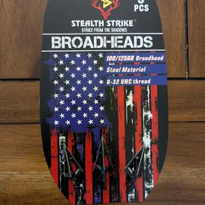 Stealth Strike 100 Grain Broadheads 3 Blade Archery Compound and Crossbow Arrow Steel Material 8-32 UNC Thread 3 PCS