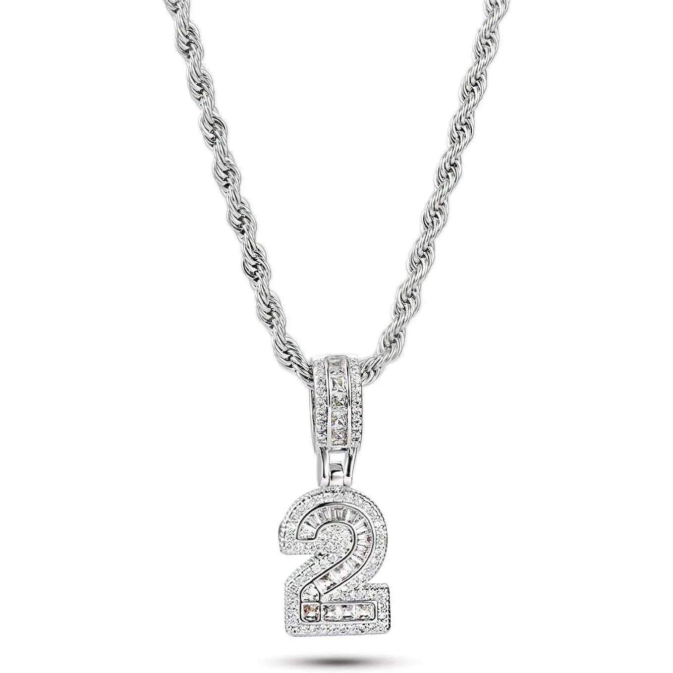 Lucky Number Pendant Necklaces 0, 1, 2, 3, 4, 5, 6, 7, 8, 9 Women Family Birthday Mum Daughter Silver Tone Crystal Clear Cubic Zirconia