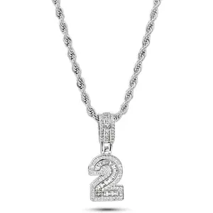 Lucky Number Pendant Necklaces 0, 1, 2, 3, 4, 5, 6, 7, 8, 9 Women Family Birthday Mum Daughter Silver Tone Crystal Clear Cubic Zirconia
