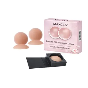 MAXCLA Reusable Silicone Nipple Covers, 2 Pairs (4 Covers), Invisible Seamless Covers for Women