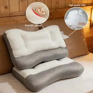 Cervical traction pillow for relieving neck pain, improving posture, featuring ergonomic design.