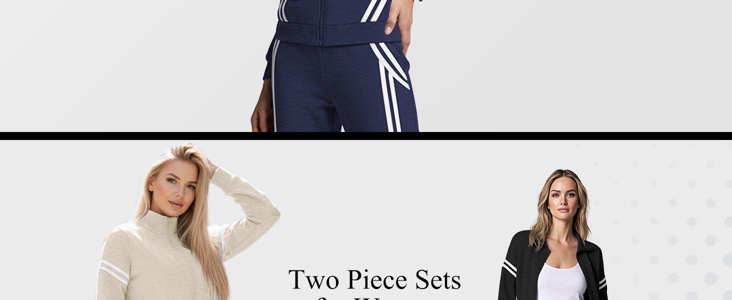 Casly Lamiit Women's 2 Piece Outfits Zip Up Sweatshirt Contrast Striped Wide Leg Sweatpants Suits Jogger Travel Matching Set Womenswear Long Sleeve Casual Clothes