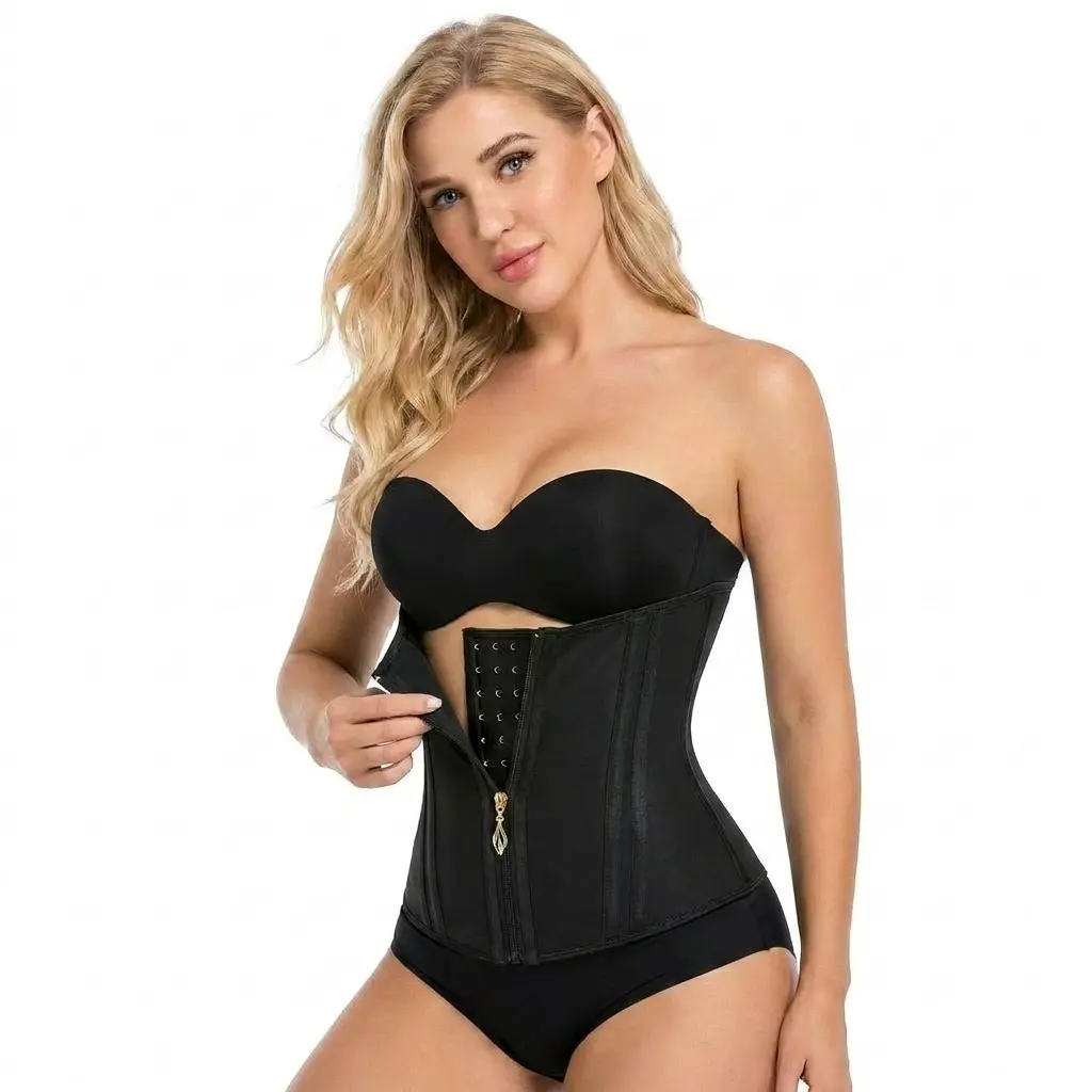 Women's Plain Zipper Waist Trainer, Basic TummyControlHook Closure Fajas Colombianas Shaper, Summer Outfits2025Women's Tummy Control Clothing ShapewearWomenswear Compression Minimalist