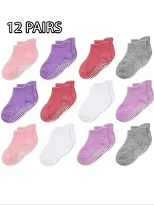 12 Pairs Girls Anti-Slip Glue Socks, Baby Comfort Ankle Socks, Soft Comfy Socks, Suitable for Children Daily Wear Bounce Socks Walking Socks