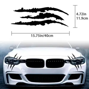 Realistic Beast Claw Mark Sticker Headlight Decals Car Light Halloween Decorative Stickers Black&Reflective White Vinyl Waterproof UV Resistant 4.72x15.75inch Vehicle Exterior Decoration Car Accessories