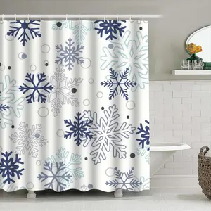 Winter Shower Curtain Set, Snowflake Design, Christmas Bathroom Decor, Durable Washable Fabric, Holiday Home Decoration, Waterproof Shower Curtain