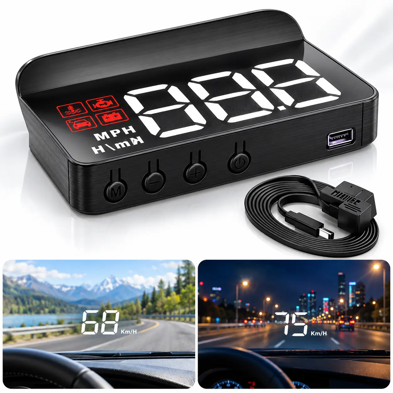 Car Digital Speedometer Display - MPH & KM/H Readings, Clear LED Screen, Easy Installation, Durable Design - Essential for Drivers