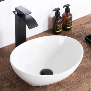 16"x13" Oval White Egg Shape Porcelain Ceramic Modern Above Counter Vessel Vanity Bathroom Sink
