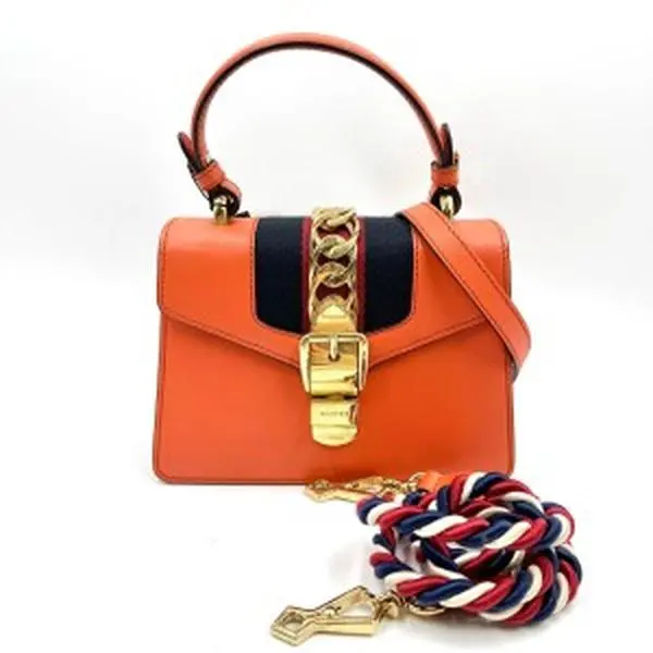 Pre-owned GUCCI As Shown Crossbody Bags 0406 Orange Sylvie Leather Shoulder Bag 12.24