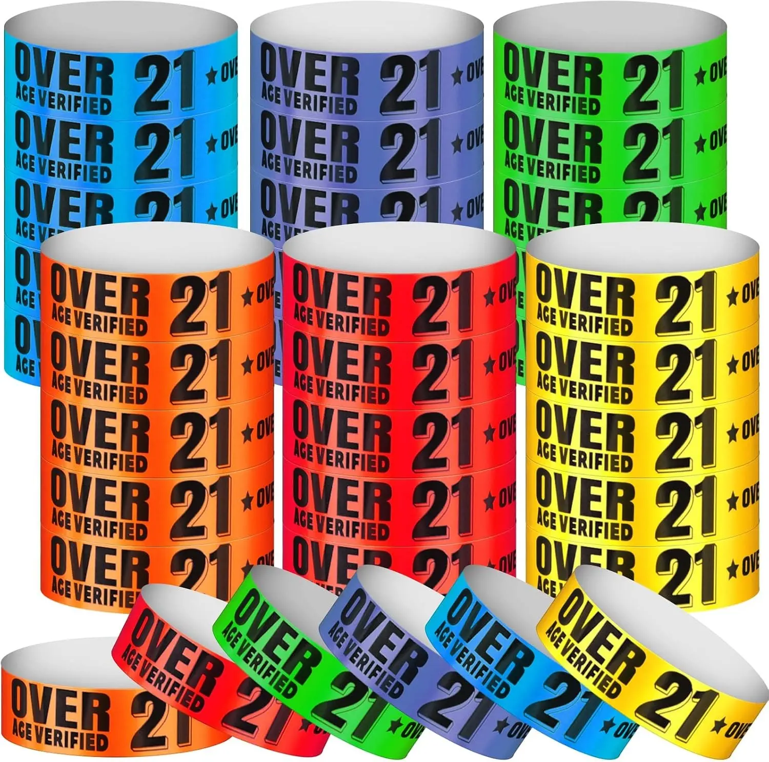 600 Pcs Over 21 Wristbands for Events Colored Waterproof Wrist Bands Paper Wristbands for Events Concert Party (Multiple Colors)