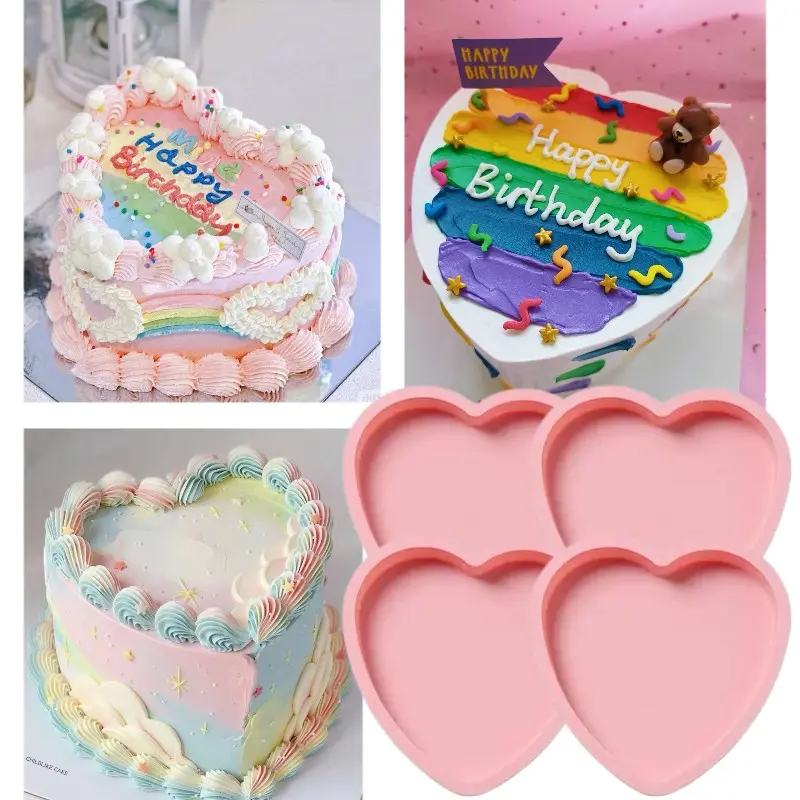 4Pcs,6-inch,Heart Mold, Baking Molds, Silicone Heart Shaped, for High-Profile Desserts, Easy to Use and Demold, Perfect for Valentine's Day and Birthdays, Ideal for Baking Enthusiasts