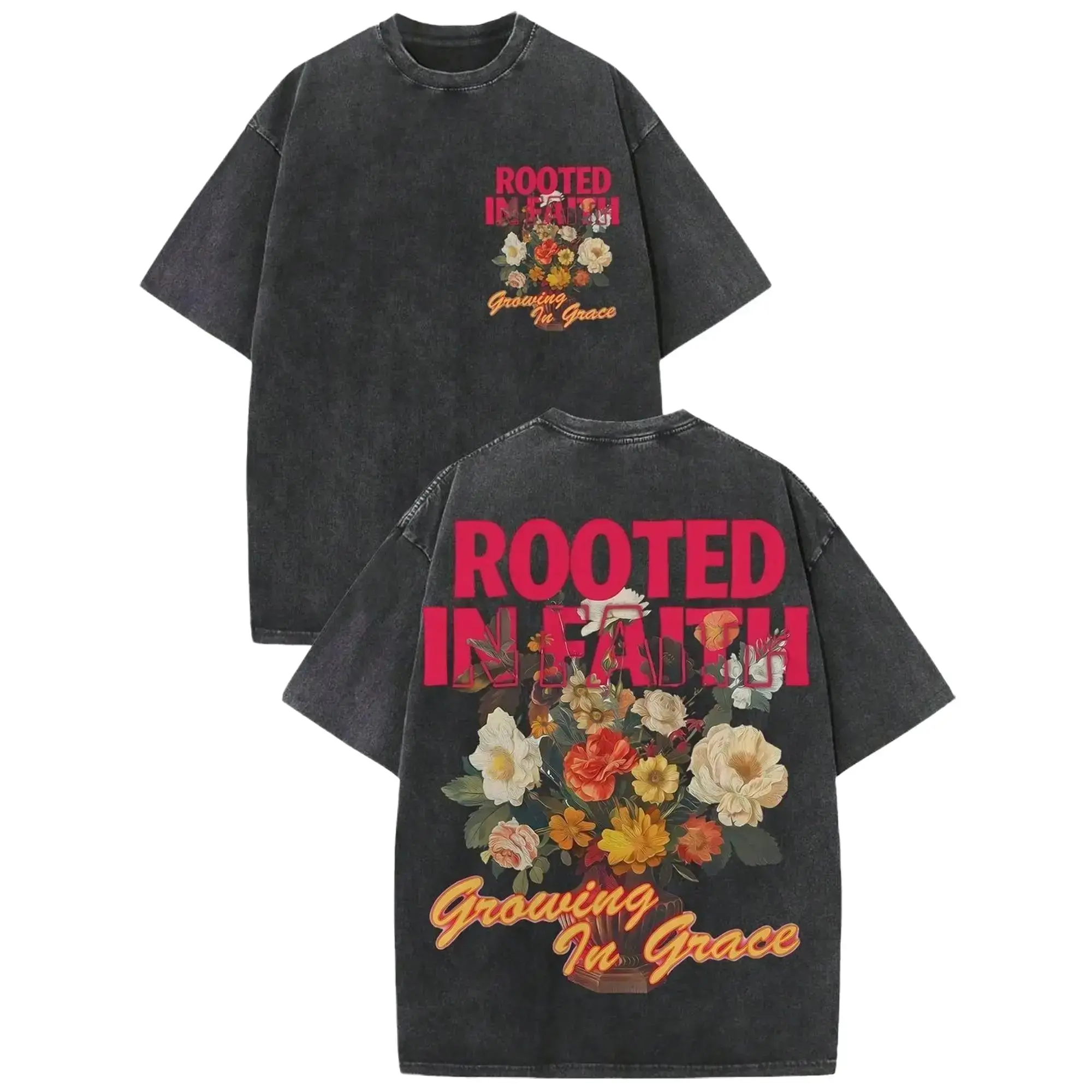 Oversized T-Shirt for Women in 230gsm Heavy Cotton, Vintage Washed Retro Graphic Print, Casual Shortsleeve Crew Neck, Machine Wash, Piece