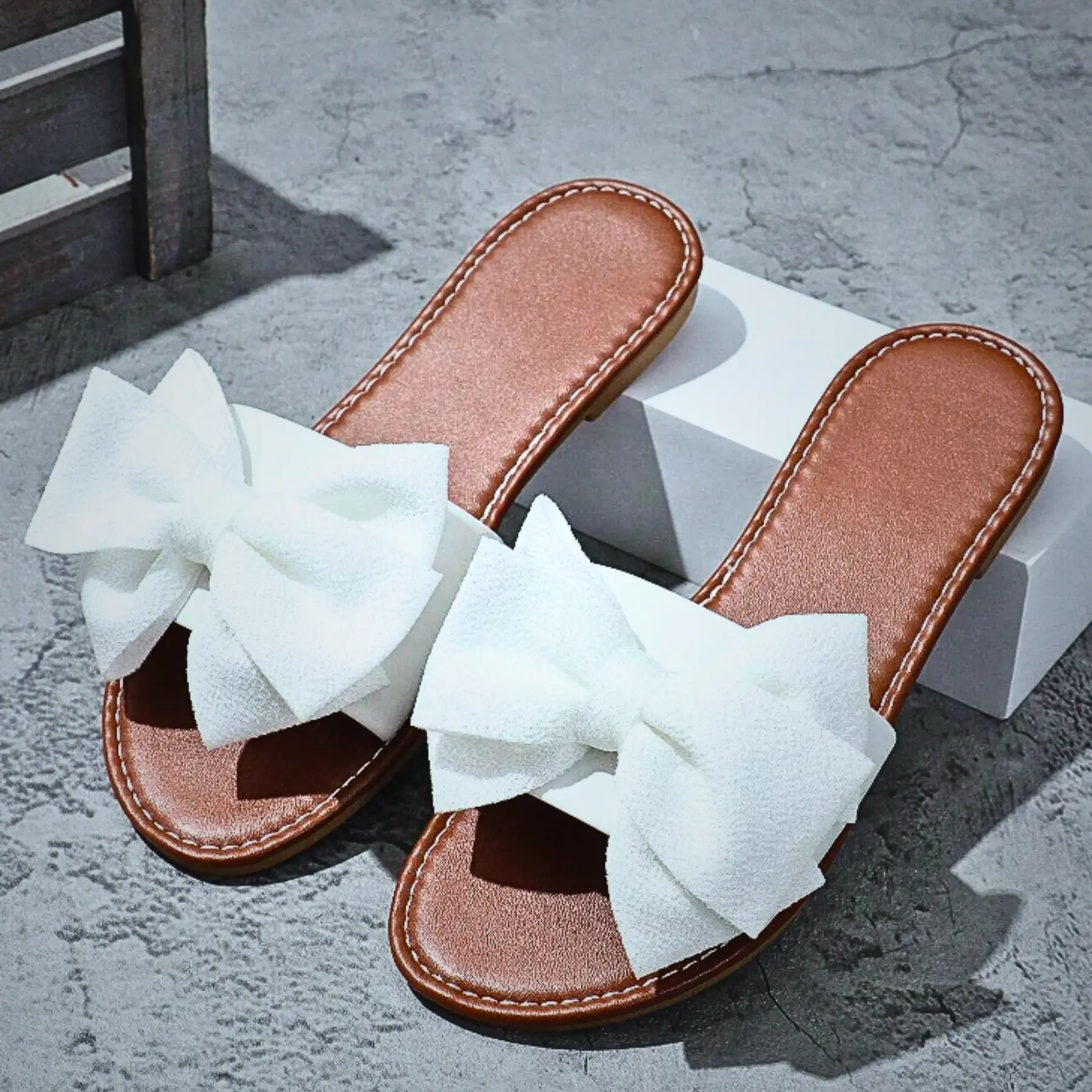 Women's Large Bow Sandals, Cute Summer Beach Slippers With Comfortable Soft Sole