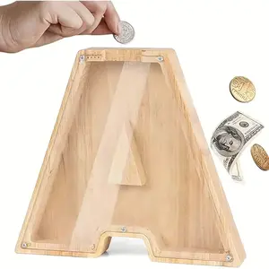 Wooden Letter Piggy Bank for Kids A-Z, Fun Coin Bank for Boys Girls, Ideal Birthday Gift for Children