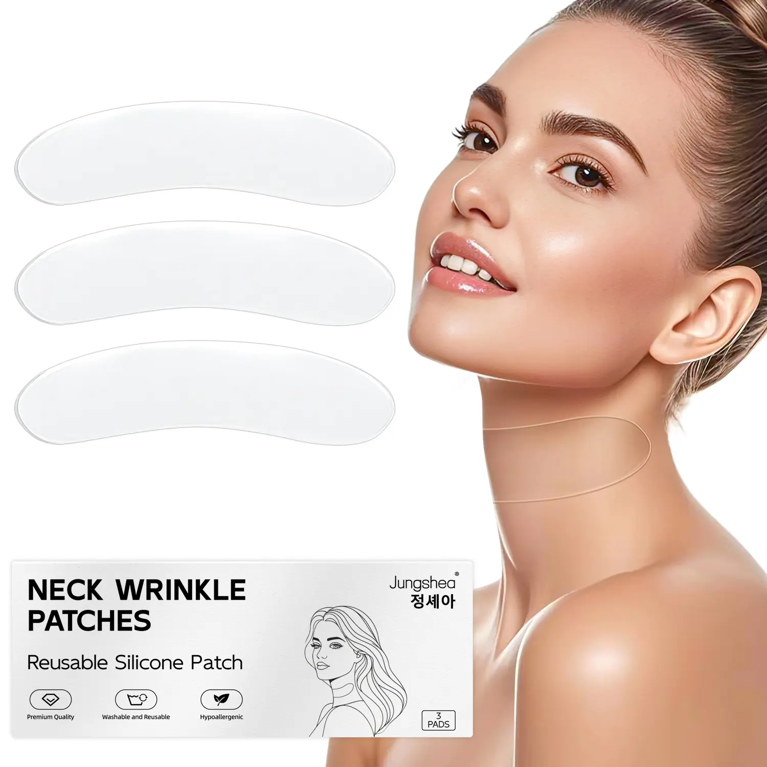 Reusable Gentle Silicone Wearable Neck Wrinkle Patches - Unscented Soothing Gel Pads, 50G Multi-Pack, Firming Skincare Tool for Line Prevention, All Skin Types, 24-Month Use, Wearable Patches