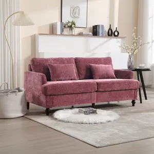 69'' Loveseat Sofas Couch for Living Room, Mid Century Modern chenille Fabric Loveseat sofa, 2-Seat Upholstered Loveseat Sofa Modern Couch for Living Room, Brown wood feet sofa for Bedroom, Reading (Wine Red Chenille)