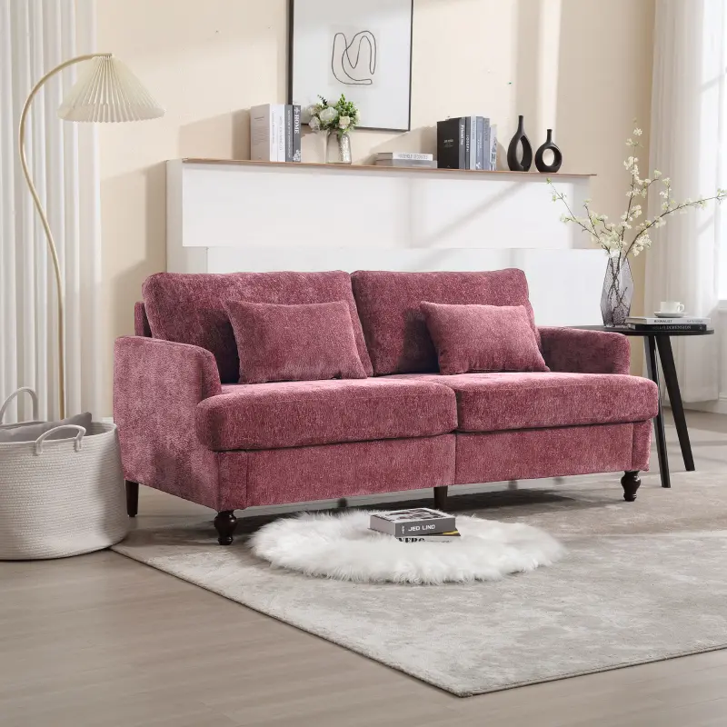 [SOIYELIFE] Mid-Century Modern Loveseat with Walnut Feet – Luxury Chenille Fabric 2-Seater Sofa for Living Room & Bedroom, Multi-Scene Reading Couch in Burgundy (TikTok Viral Retro Decor) ‌ 12