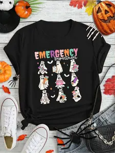 100% Cotton Emergency Department Ghost ER Nurse Halloween Spooky Season T-Shirt Print Round Neck Short Sleeve Streetwear Fashion Breathable Homme Soft Unisex Designer Clothes For Women Casual Clothes