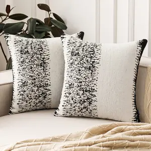 Black and white stripes Throw Pillow Covers Patterned velvet, Soft Winter Plush Faux Wool Couch Pillow Covers Set of 2 Decorative Farmhouse Boho Throw Pillows for Sofa Living Room Bed,soft elastic breathable,boucle fabric,pillow good feeling