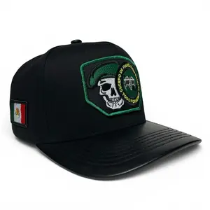 GAFES Mexican Military Tactical Black Snapback Baseball Hat with PU Leather Visor Fuerzas Especiales Patch Bandera de Mexico Adjustable Cap