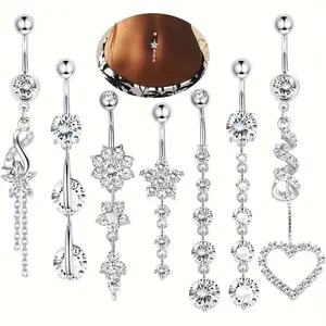 Hot-selling pendant, fringed pendant, navel buckle, hot women's piercing navel ornament, zircon inlaid stainless steel pendant. belly jewelry floating