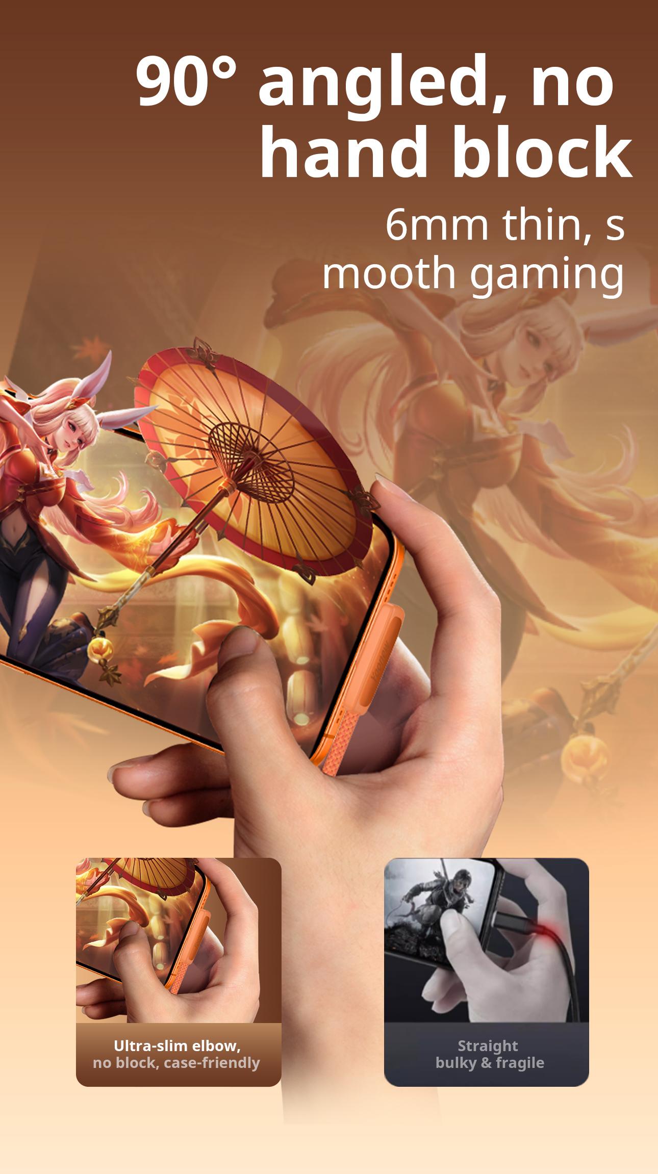 45W ultra-fast charging gaming cable—doesn’t obstruct hands while gaming; compatible with Apple 15/16/17 data cables; suitable for convenient office chargers and convenient iPhone tablets chargers; compatible with Samsung; available in packs of 1, 2, or 3