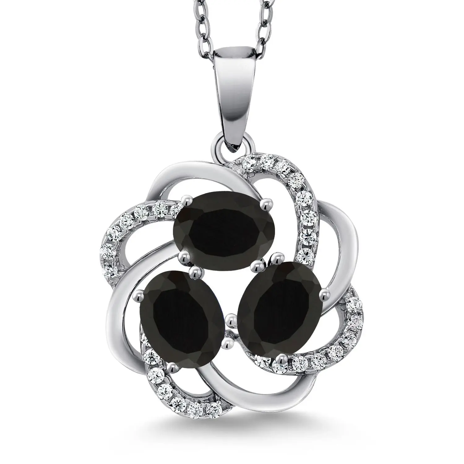 3-Stone Spiral Pendant Necklace for Women | 925 Sterling Silver | Gemstone Birthstones | Oval 6X4MM | Includes 18 Inch Chain | Fine Jewelry for Her Mom Wife