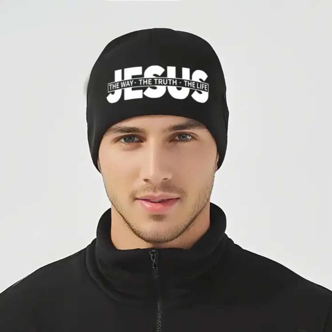 Unisex Jesus Christ Skull Print Beanie Hat - Lightweight Polyester, Stretchy, No-Brim, Ideal for Christmas - Ladies Fashion Accessories