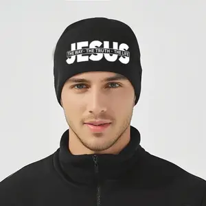 Unisex Jesus Christ Skull Print Beanie Hat - Lightweight Polyester, Stretchy, No-Brim, Ideal for Christmas - Ladies Fashion Accessories