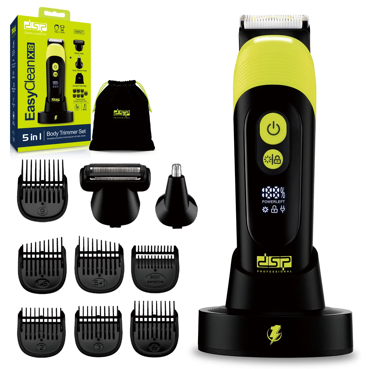 DSP Body Shaver for Men, Ball Shaver, Full Body Grooming Kit, Groin Trimmer, Body Hair Trimmer, Travel Lock, Waterproof Use for Face, Beard, Nose, Leg and Chest
