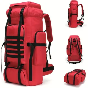 70L Mountaineering Backpack Camping Adjustable Waterproof Mountaineering Sports Bag Red
