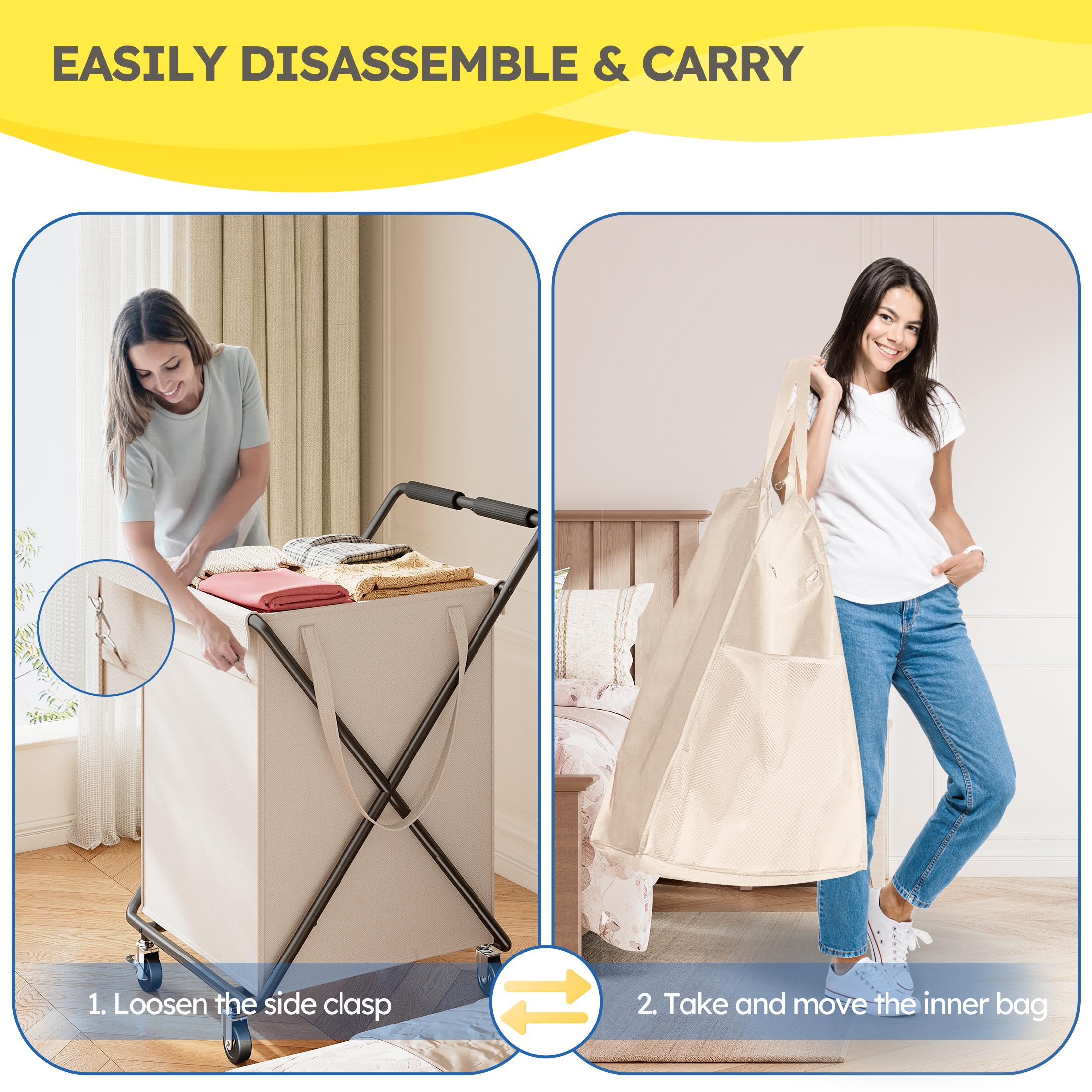 【Sturdy & Smooth】Raybee 170L/45 Gallons Laundry Basket With Wheels & Laundry Detergent Pocket,SUPER LARGE Laundry Hamper for Home & Laundryroom,Help you stay away from unpleasant sweat odors,Smooth like Chocolate,EZ Assemble