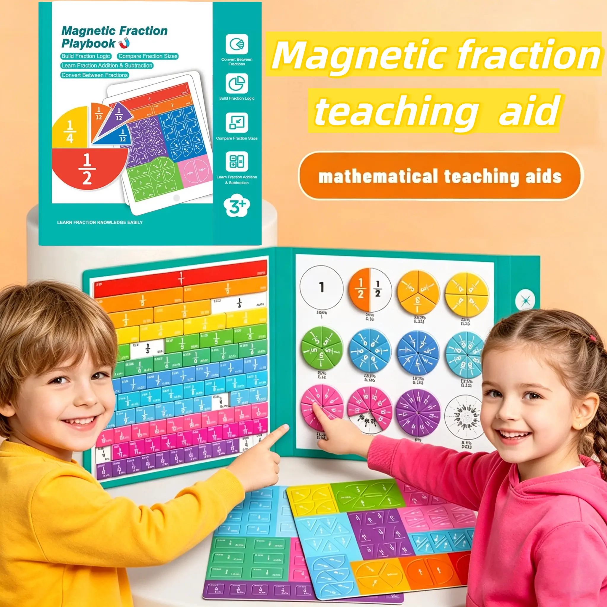 Magnetic Fraction Math Learning Book for Ages 3-8, Colorful Educational Puzzle Toy for Hands-On Learning & Math Activities, Fraction Learn Magnet Teacher Resource for Addition-Subtraction Practice, Easter Gift