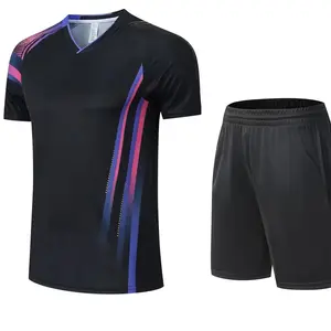 Football Suit Training Vest Breathable Jersey with Short Sleeve and Black Shorts for Breathable Performance